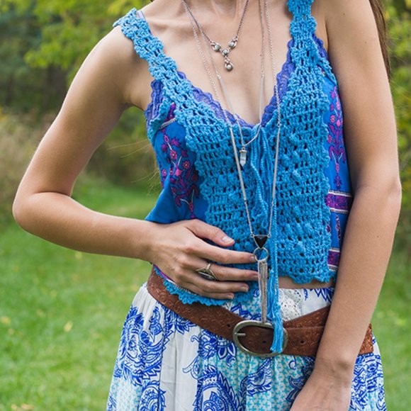 Fushcia and Blue Crochet Top - Picture 1 of 5